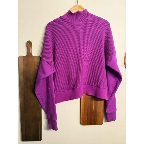 Converse Purple Long Sleeve Knit Cropped Logo Activewear Pullover Sweater Medium - Picture 2 of 6